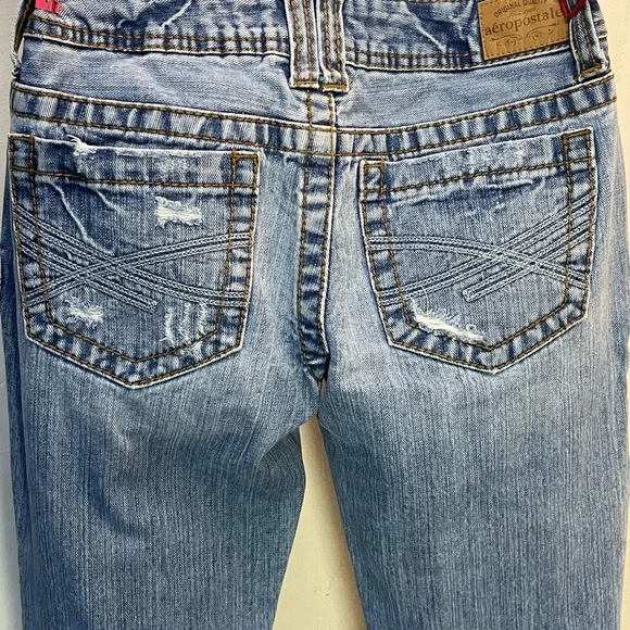 #0124 Aeropostale Long Bayla Skinny Floral Inset Flare Bellbottom Jeans -1/2 - Picture 5 of 15